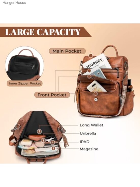 PU Leather Backpack Purse for Women, Anti-theft Convertible Shoulder Bag Travel